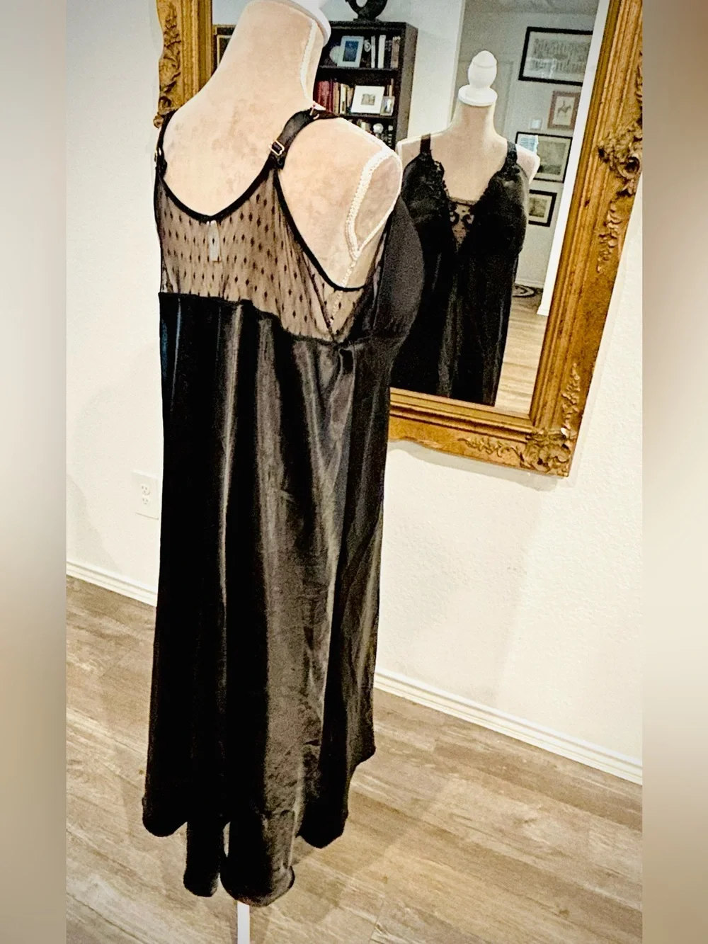 Flora Nikrooz Stella Slip Dress Black Satin Lace Trim Whimsigoth NWT Chemise 2X
